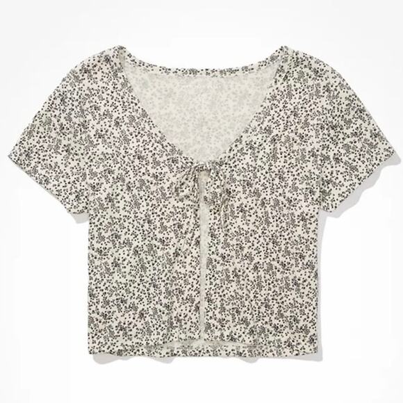 American Eagle AE Mini Floral Tie Front Tee Short Sleeve Top Medium Boho Trendy - Picture 3 of 13